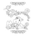 Find Letter M. Funny cartoon unicorn. Animals alphabet a Coloring page. Printable worksheet. Unicorns picking flowers on the field